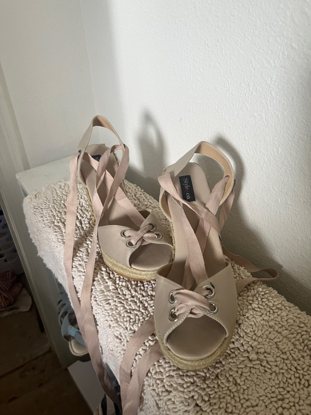 Style & Co. tan Lace-Up Espadrille jute wrap around Wedges